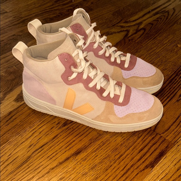 Veja Women's High-Top Sneakers in Pink Tan and Yellow